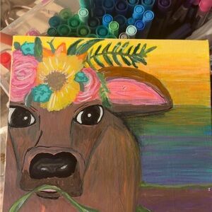 Colorful Cow Canvas Art